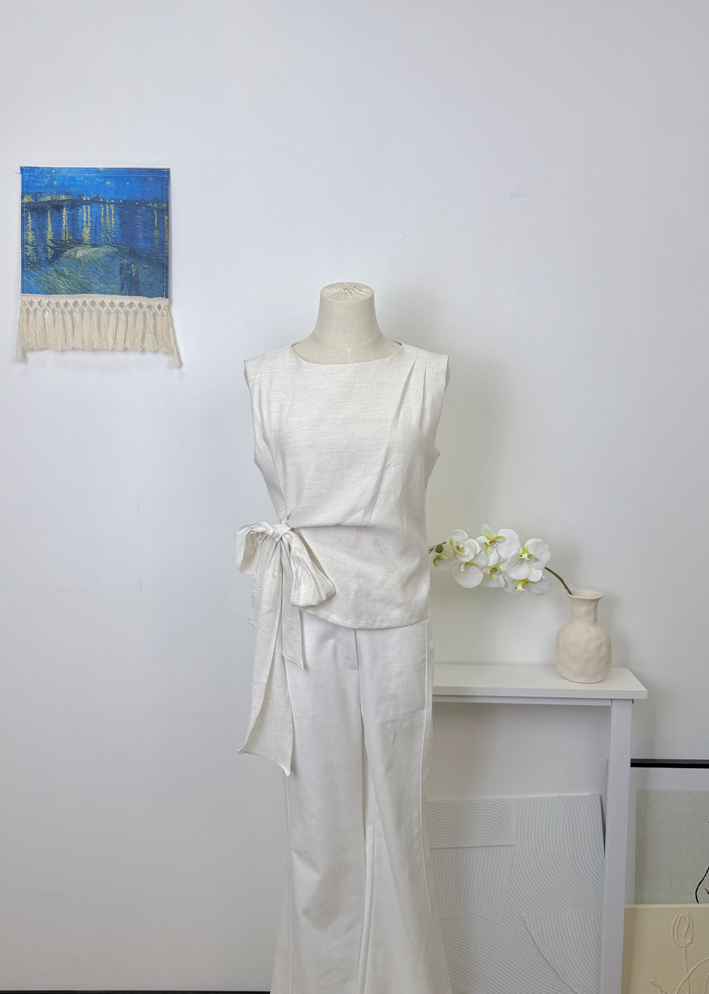 Side Knot Linen Sleeveless Vest