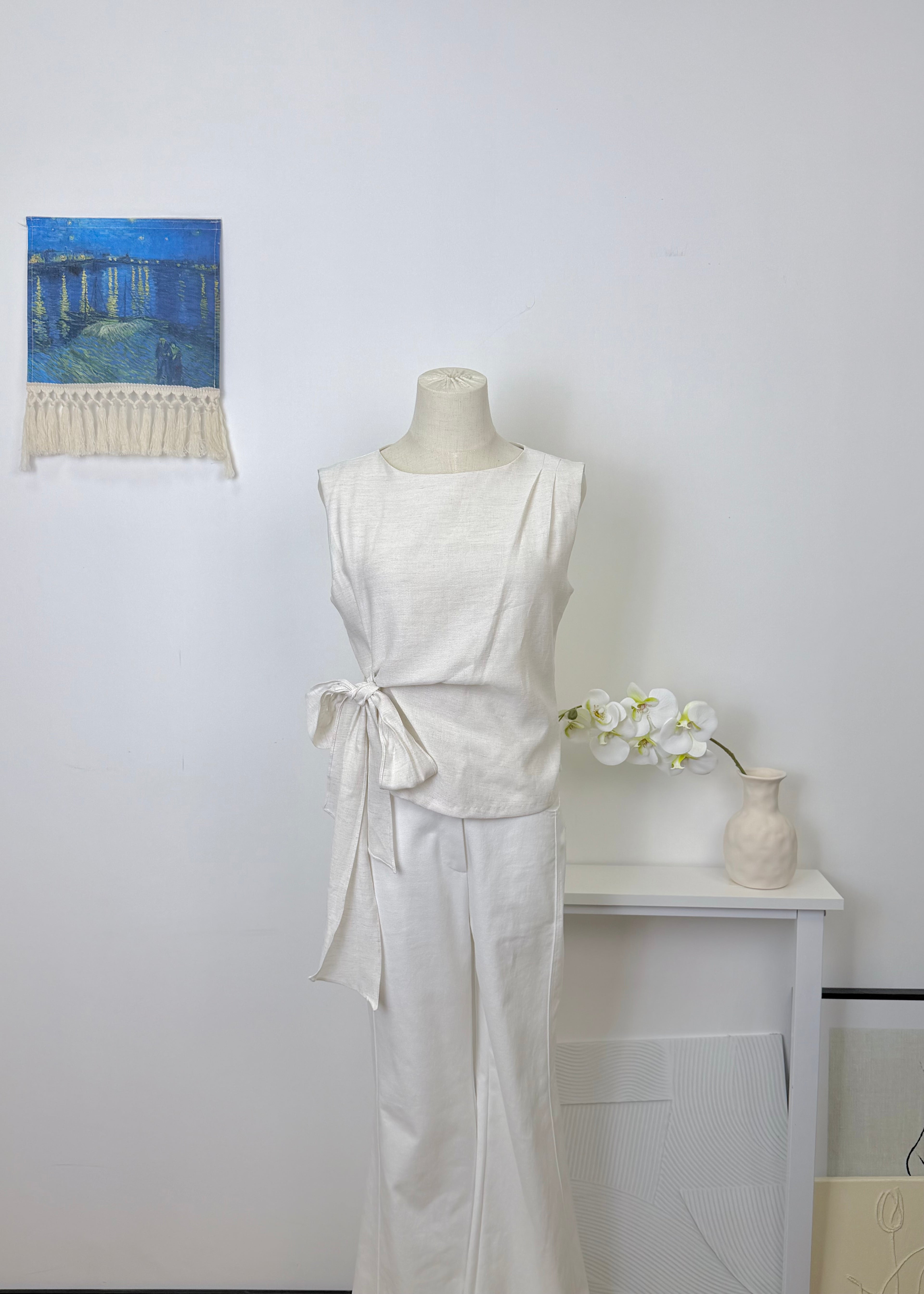 Side Knot Linen Sleeveless Vest
