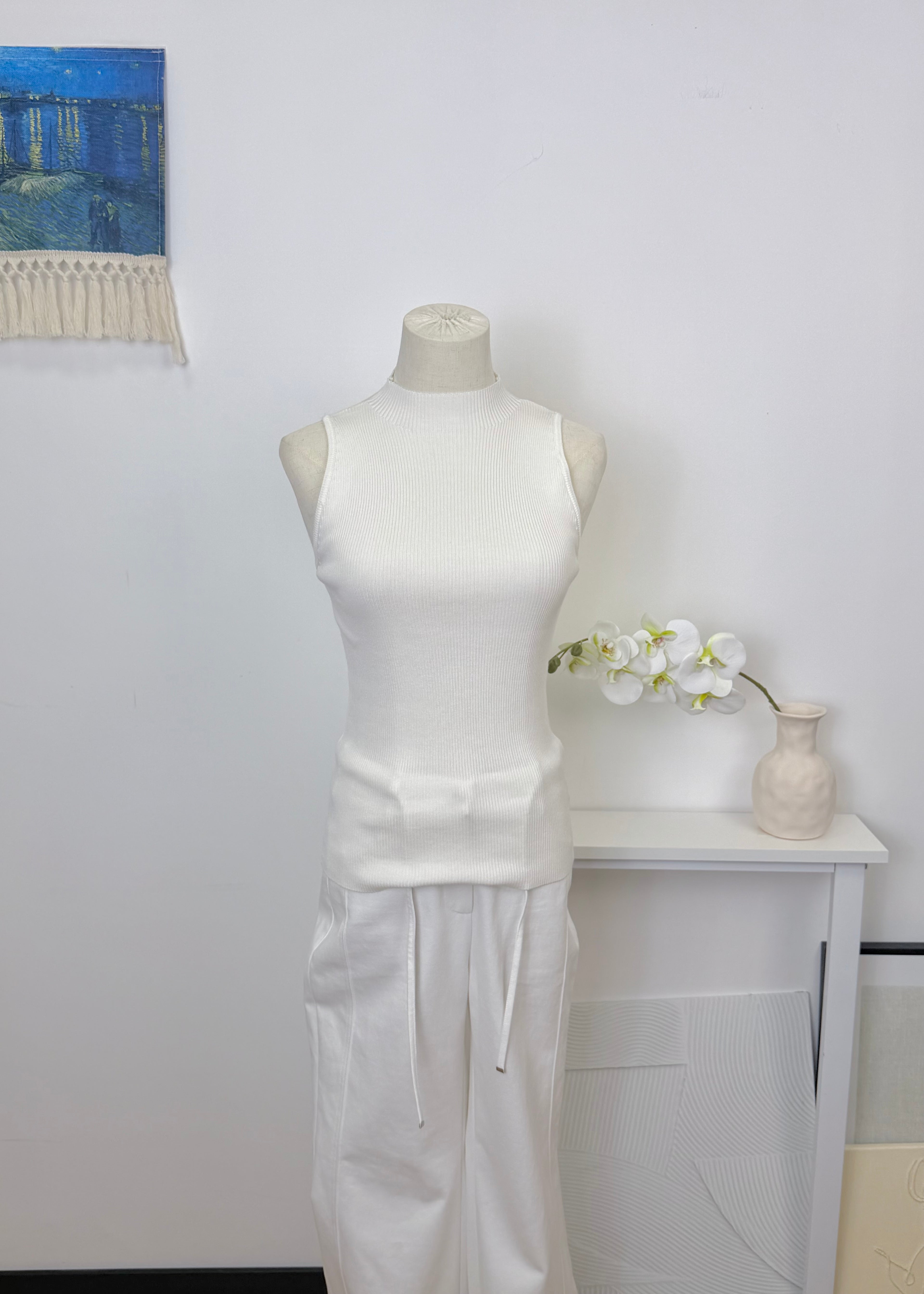 Mock Neck Rib Long Tank Top