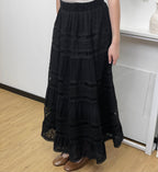 Embroidery Elastic Waist Midi Skirt
