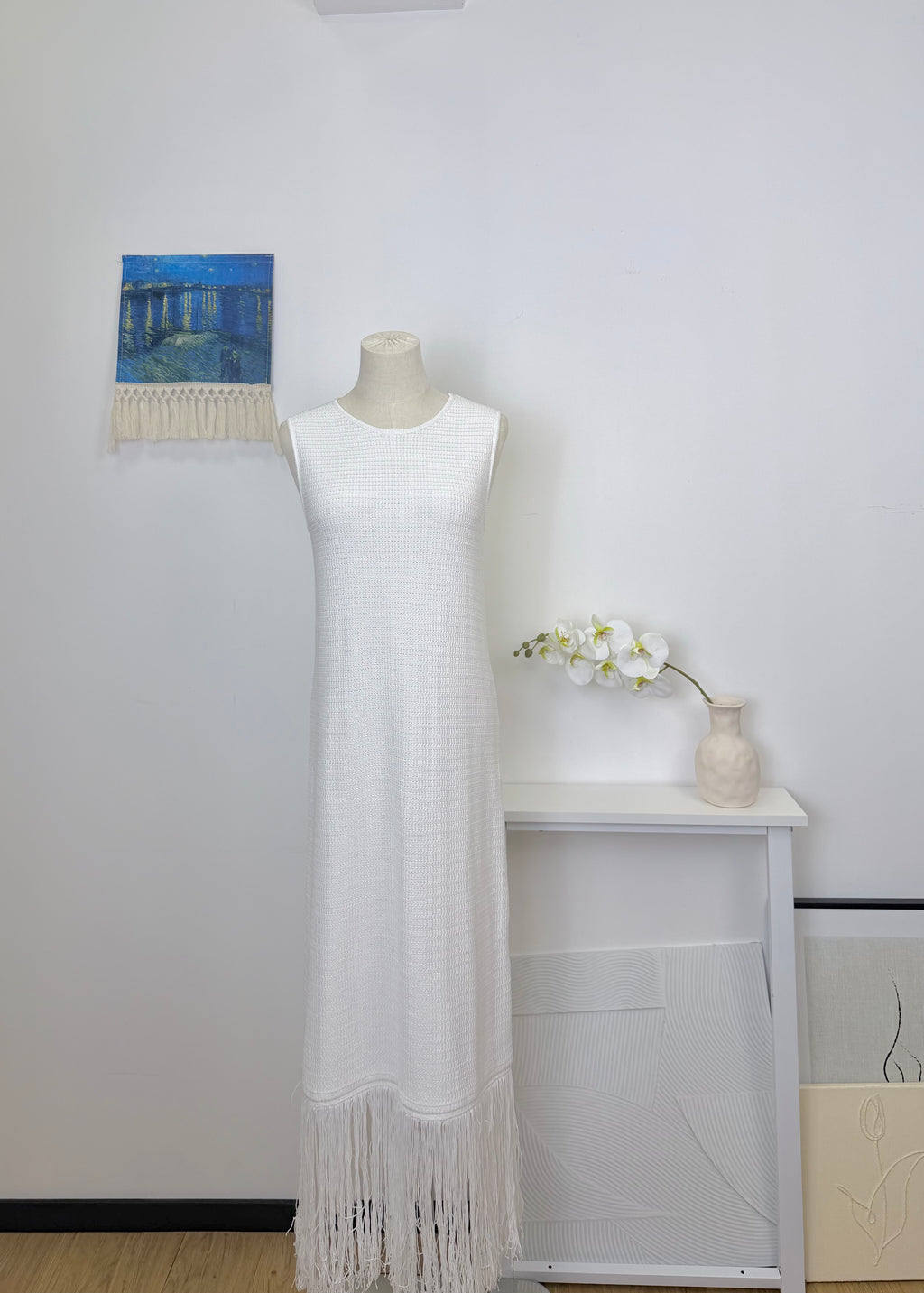 Knit Tassel Hem Midi Dress