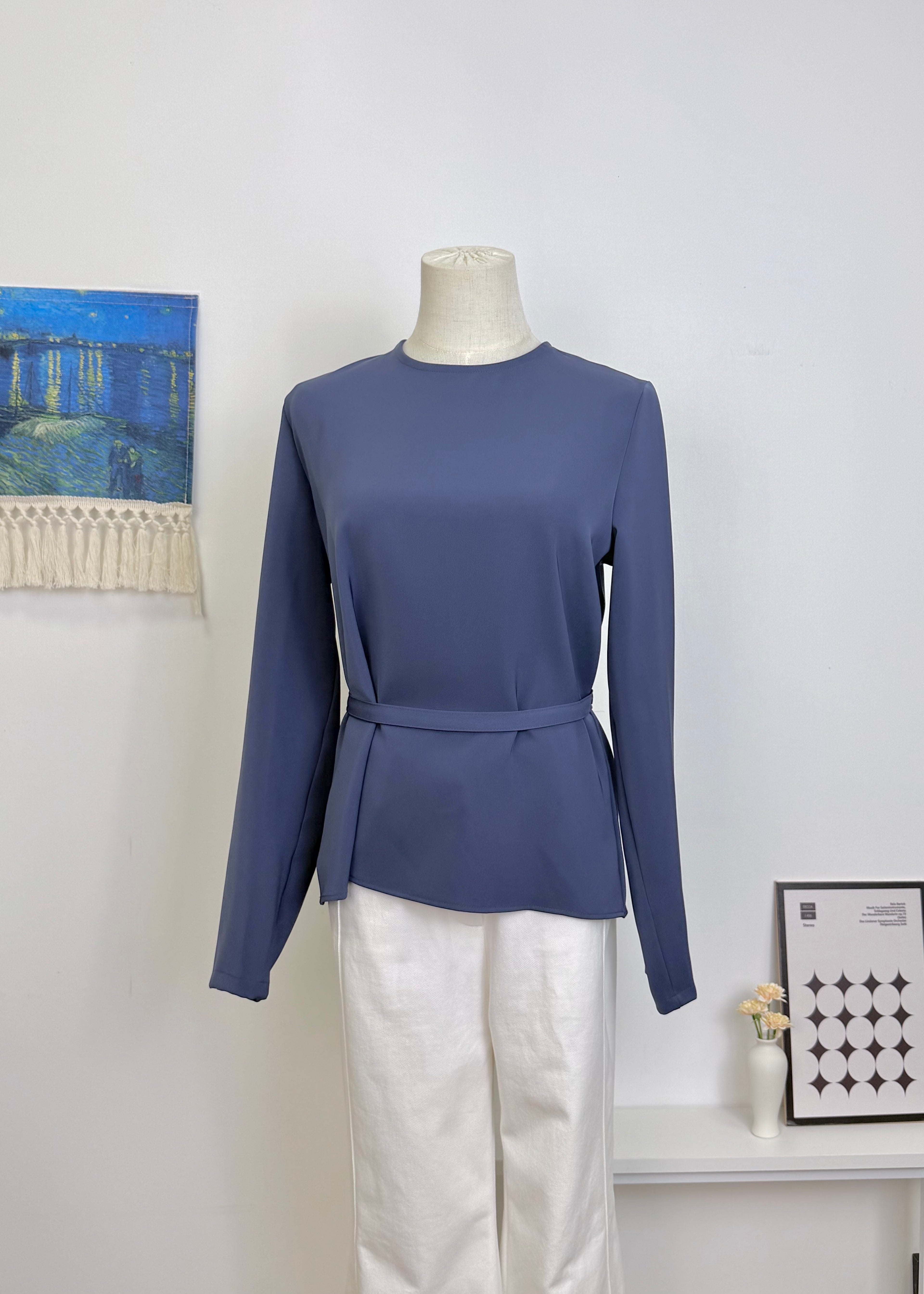Round Neck Back Button Chiffon Top