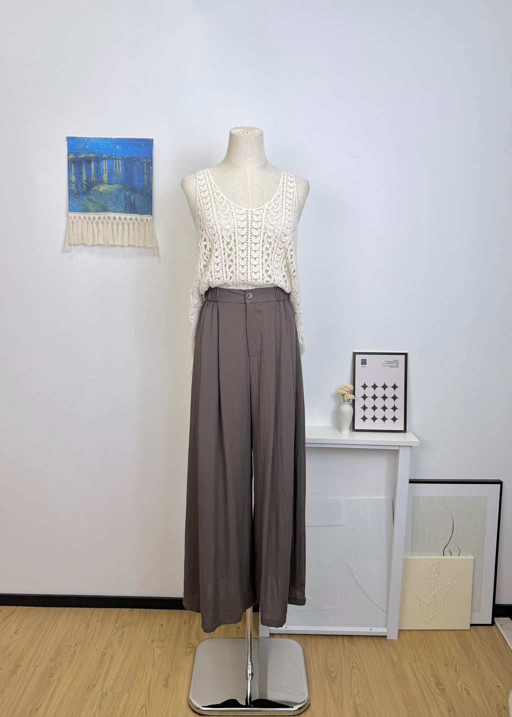 Textured Drape Wide Leg Long Pants