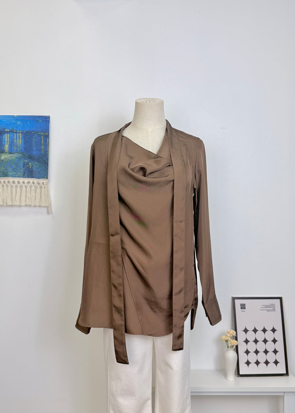 Draped Collar Long Sleeve Shirt