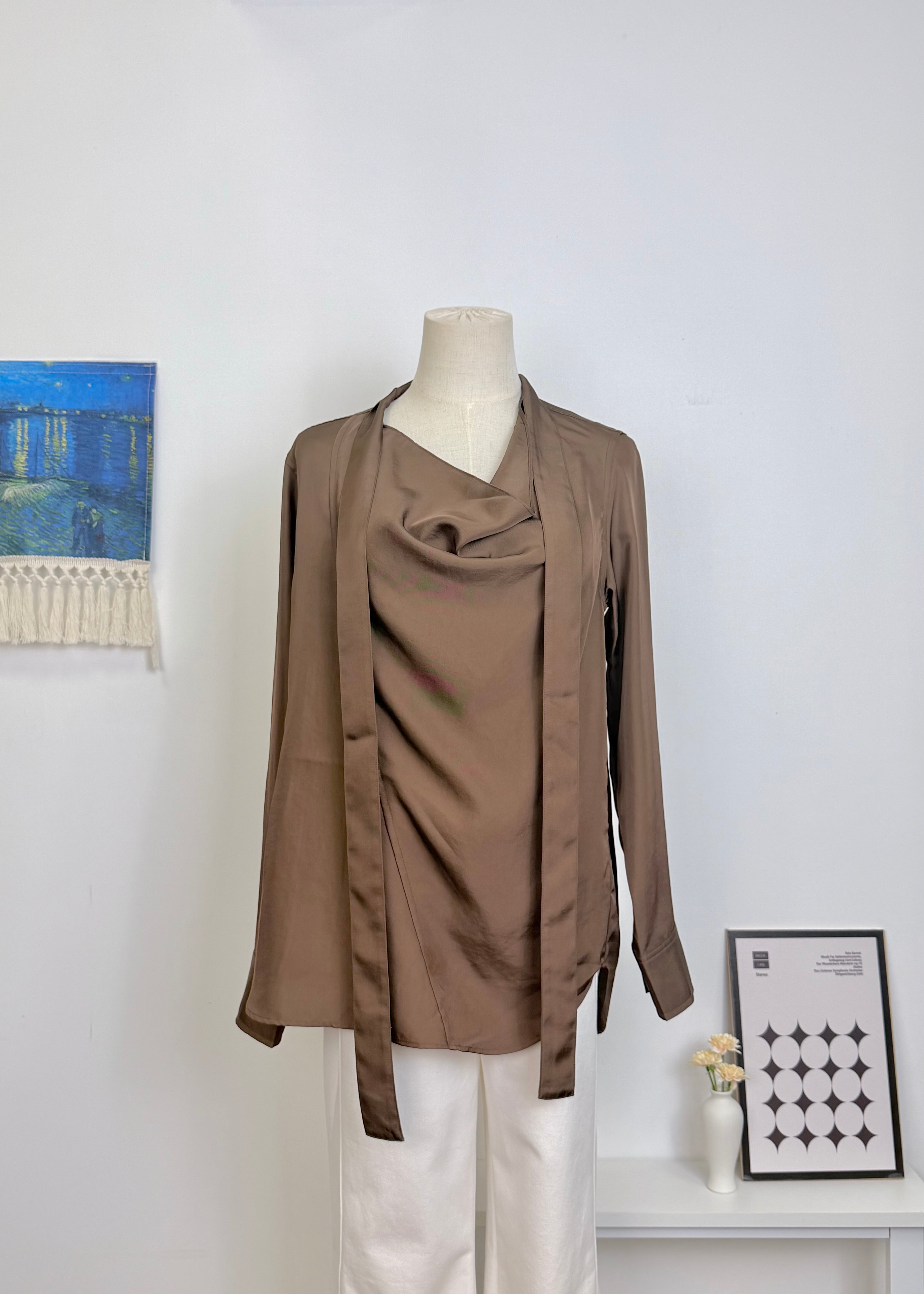 Draped Collar Long Sleeve Shirt