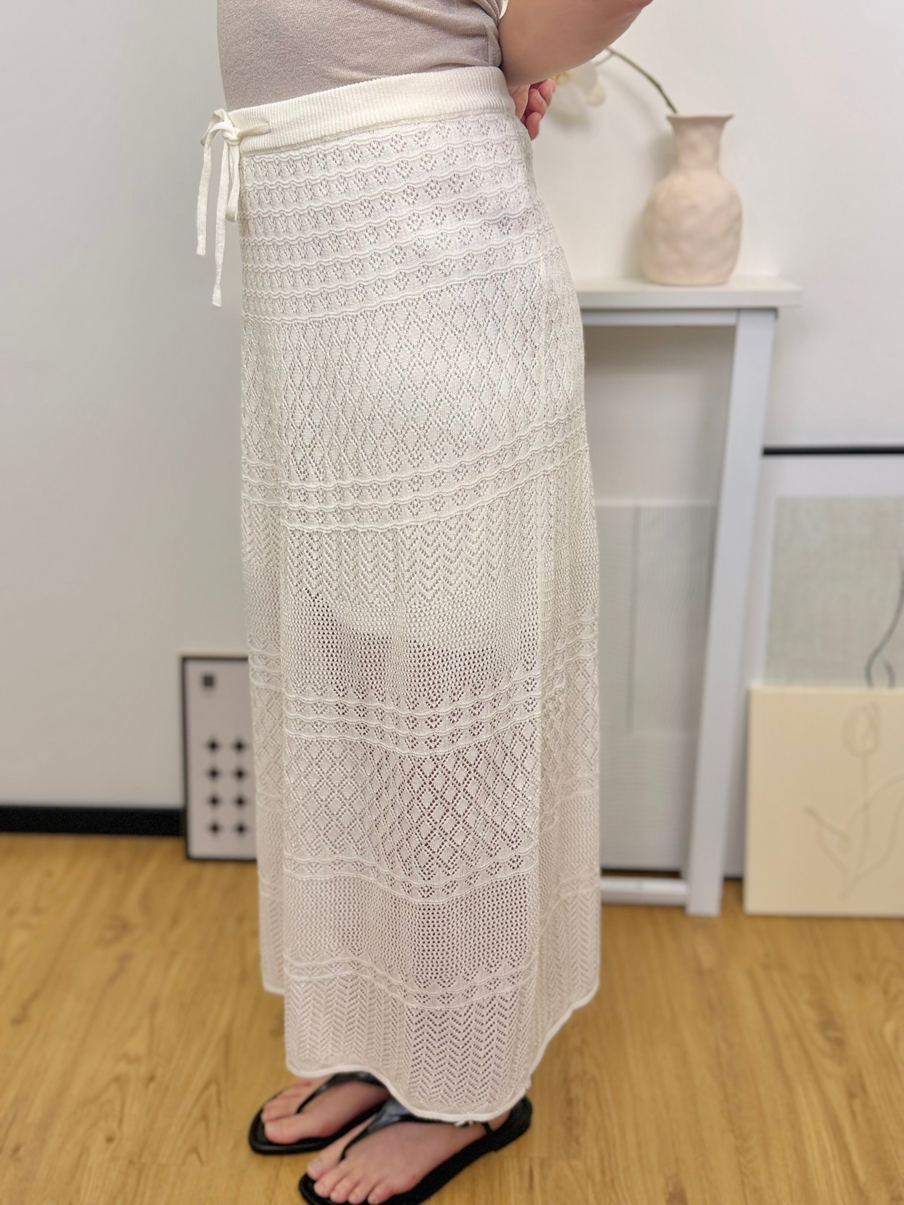 Diamond Hollow Knit Drawstring Summer Midi Dress