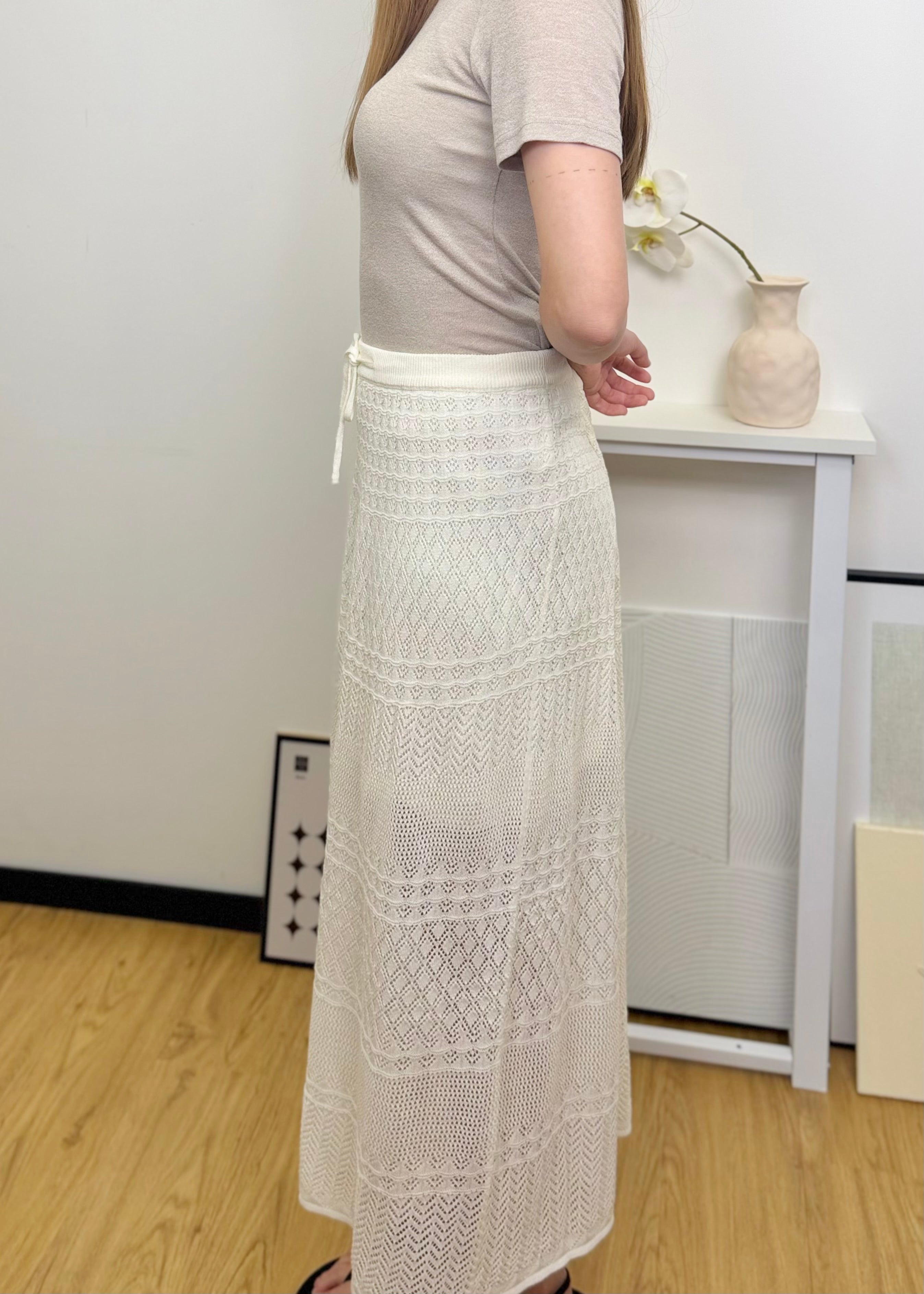 Diamond Hollow Knit Drawstring Summer Midi Dress