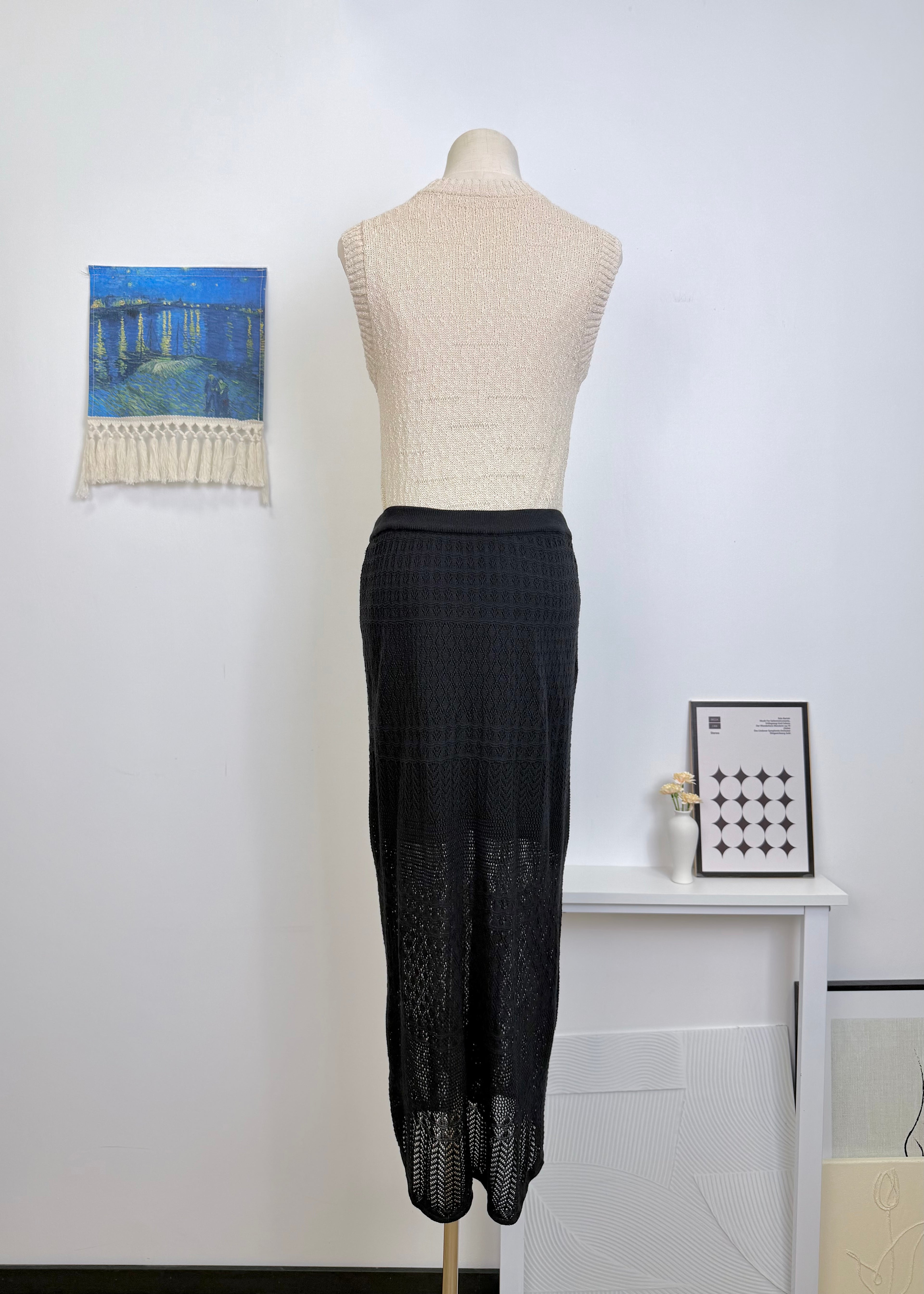 Diamond Hollow Knit Drawstring Summer Midi Dress