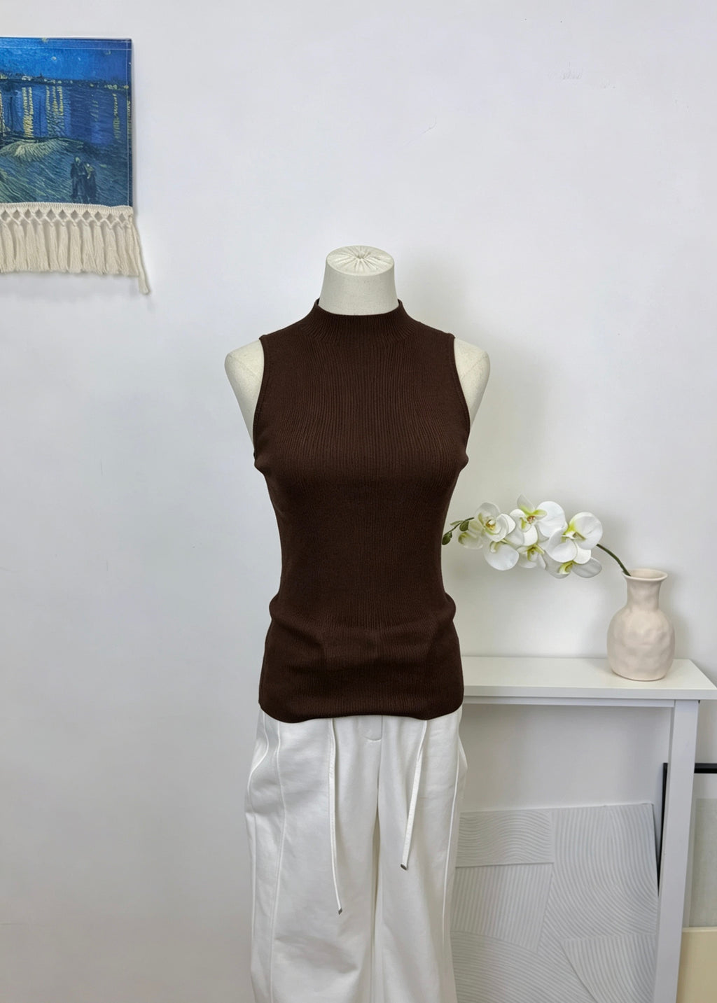 Mock Neck Rib Long Tank Top
