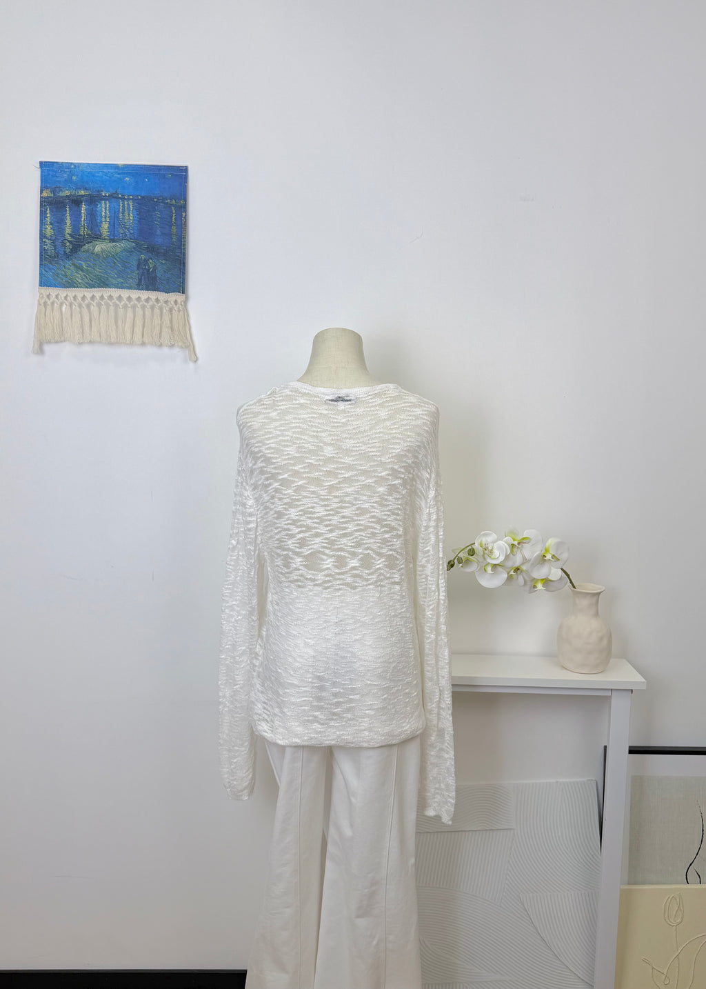 Crinkle Sheer Knit Long Sleeve Top