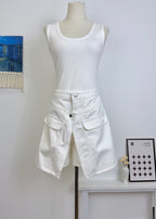Dual Pocket Fake Two-Piece Denim Skort