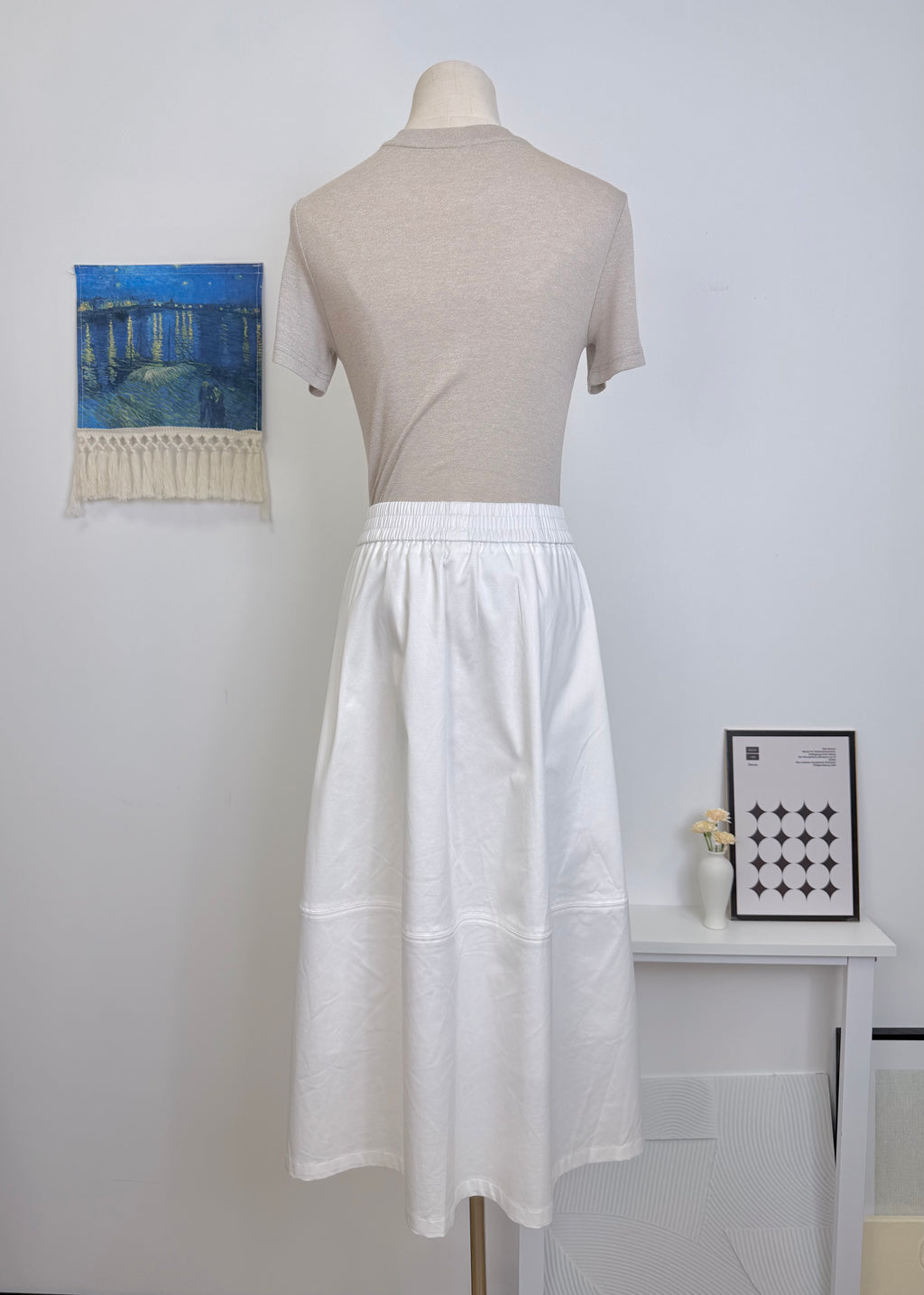 Full Elastic Waist Pocket A-Line Midi Skirt