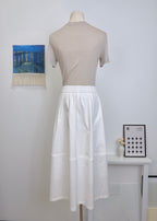 Full Elastic Waist Pocket A-Line Midi Skirt