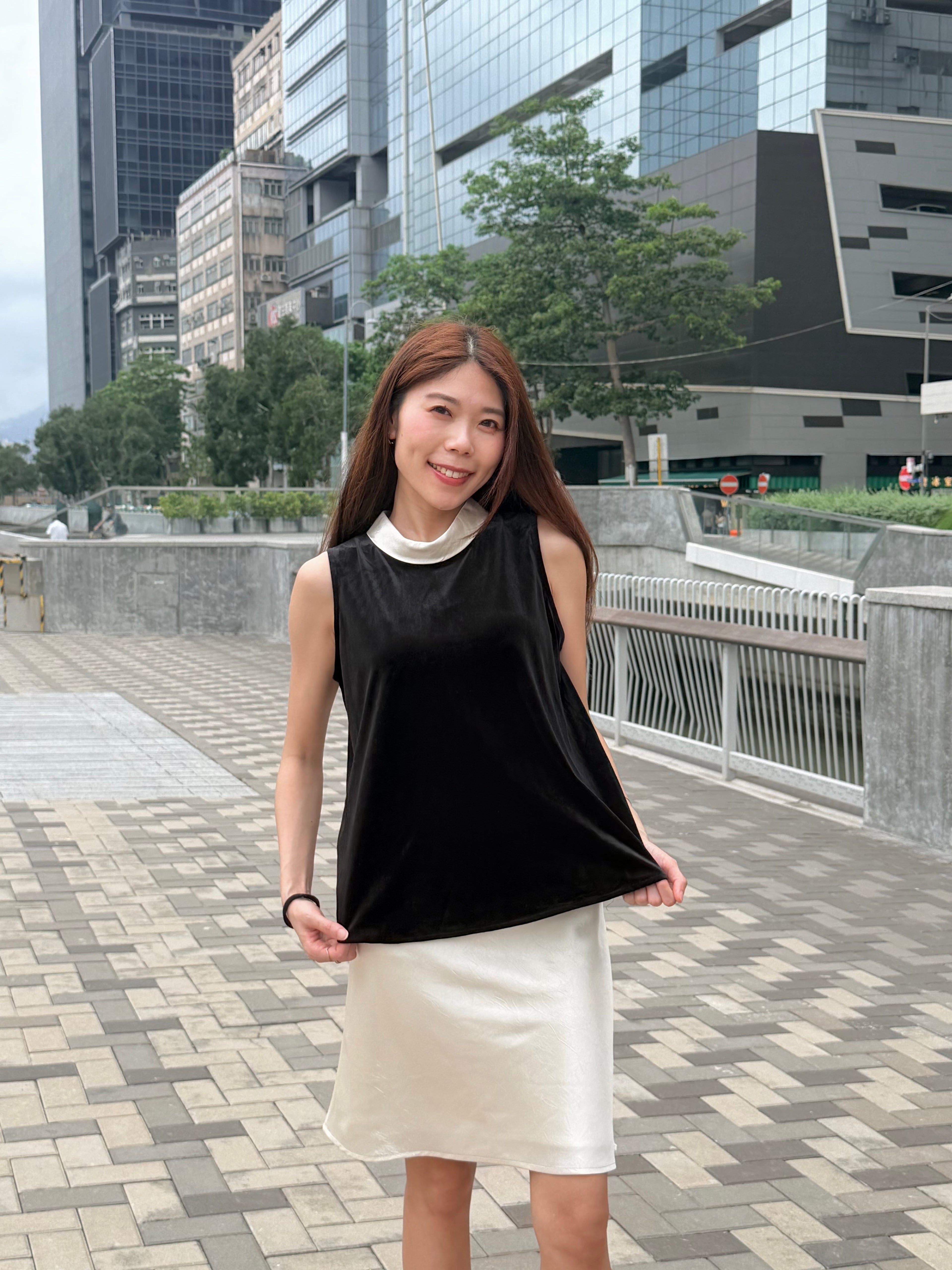 Collar Velvet & Satin Two-Piece Set