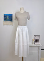 Full Elastic Waist Pocket A-Line Midi Skirt