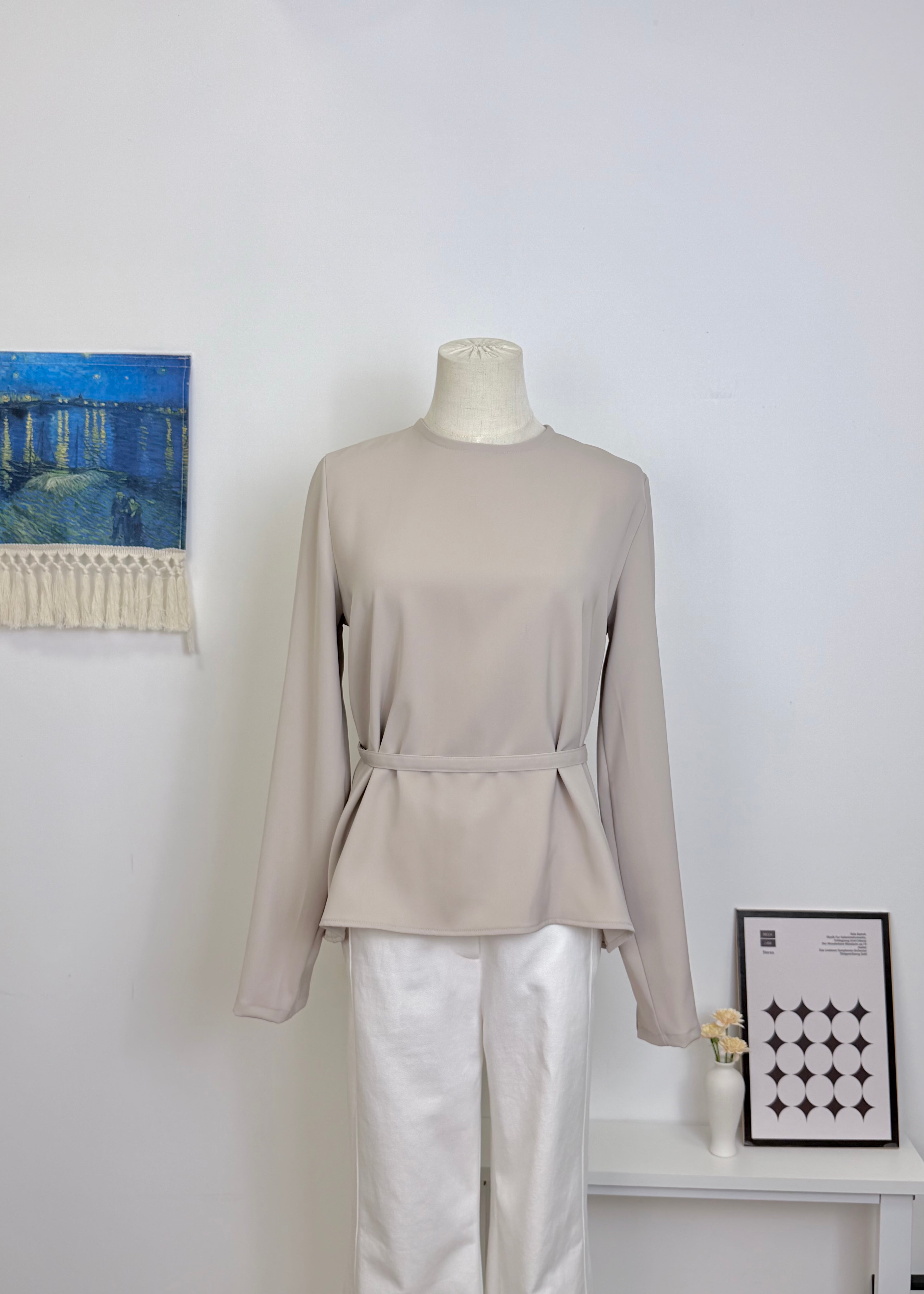 Round Neck Back Button Chiffon Top