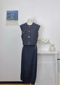 Oversized Crop Denim Top & Slit Midi Skirt Set