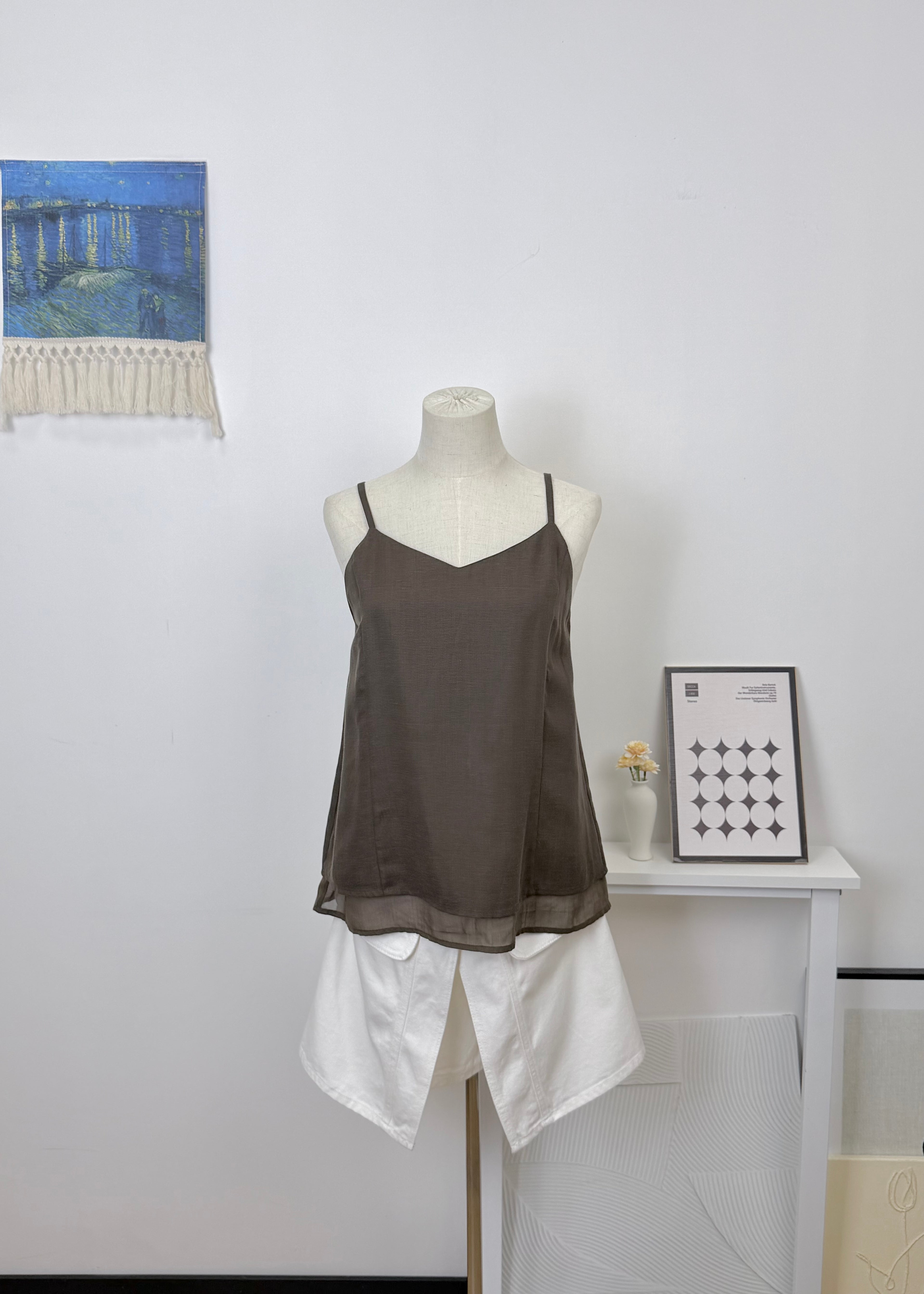 Linen Fake Two-Piece Camisole