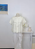 Waist Gathered Puff Sleeve Cropped Shirt