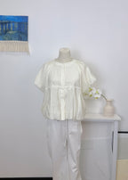 Waist Gathered Puff Sleeve Cropped Shirt