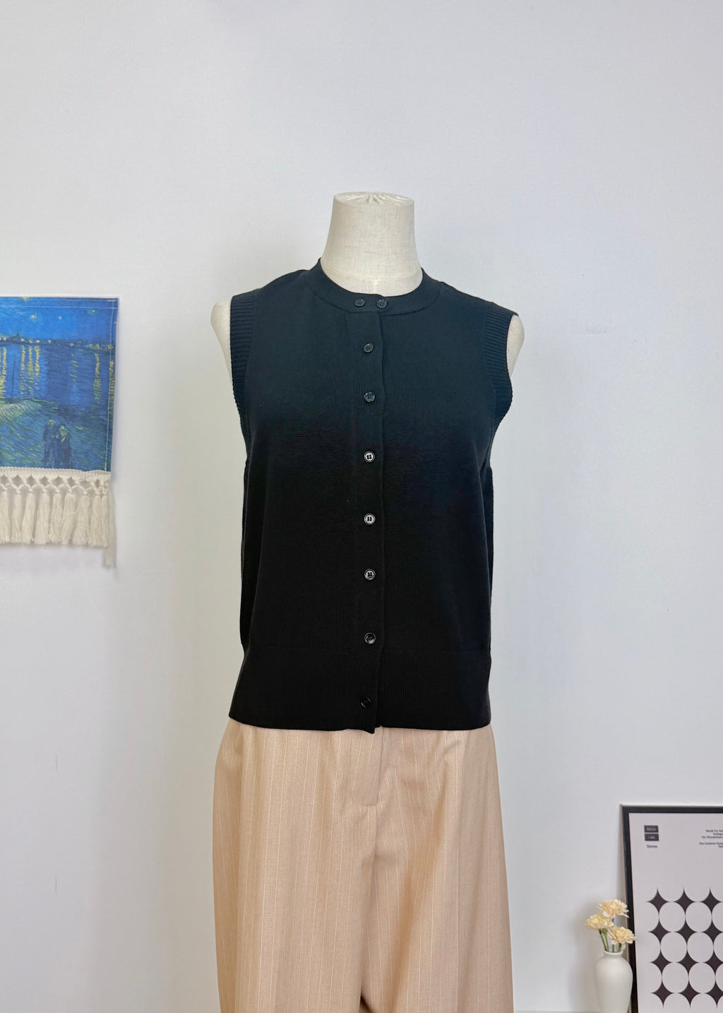 Double Neck Button Knit Vest