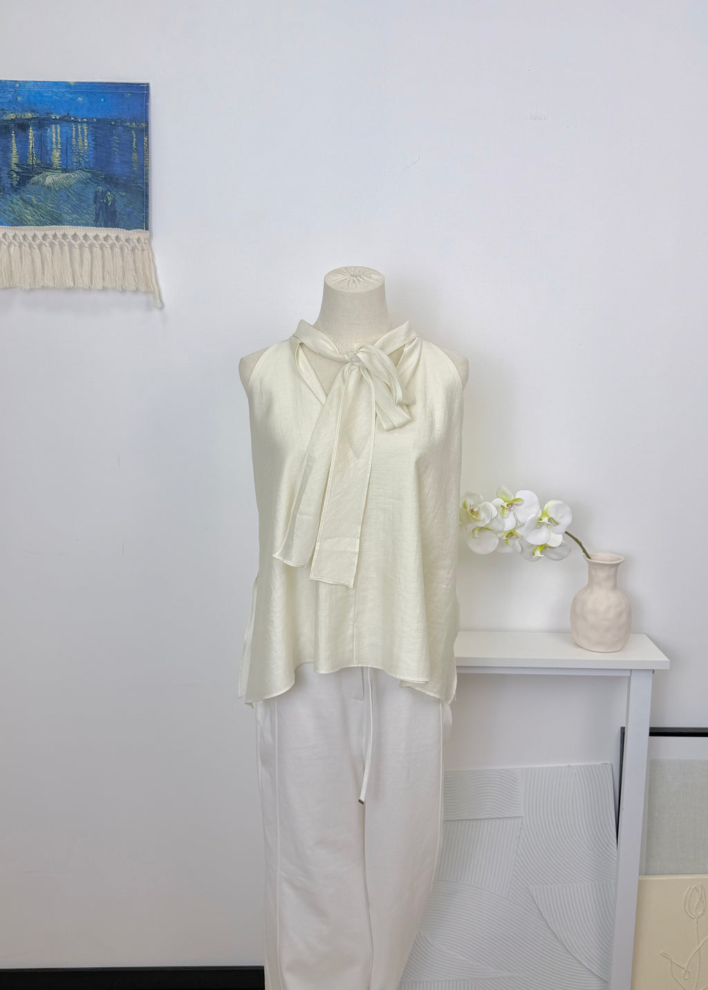 Neck Tie Linen Blouse