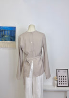 Round Neck Back Button Chiffon Top
