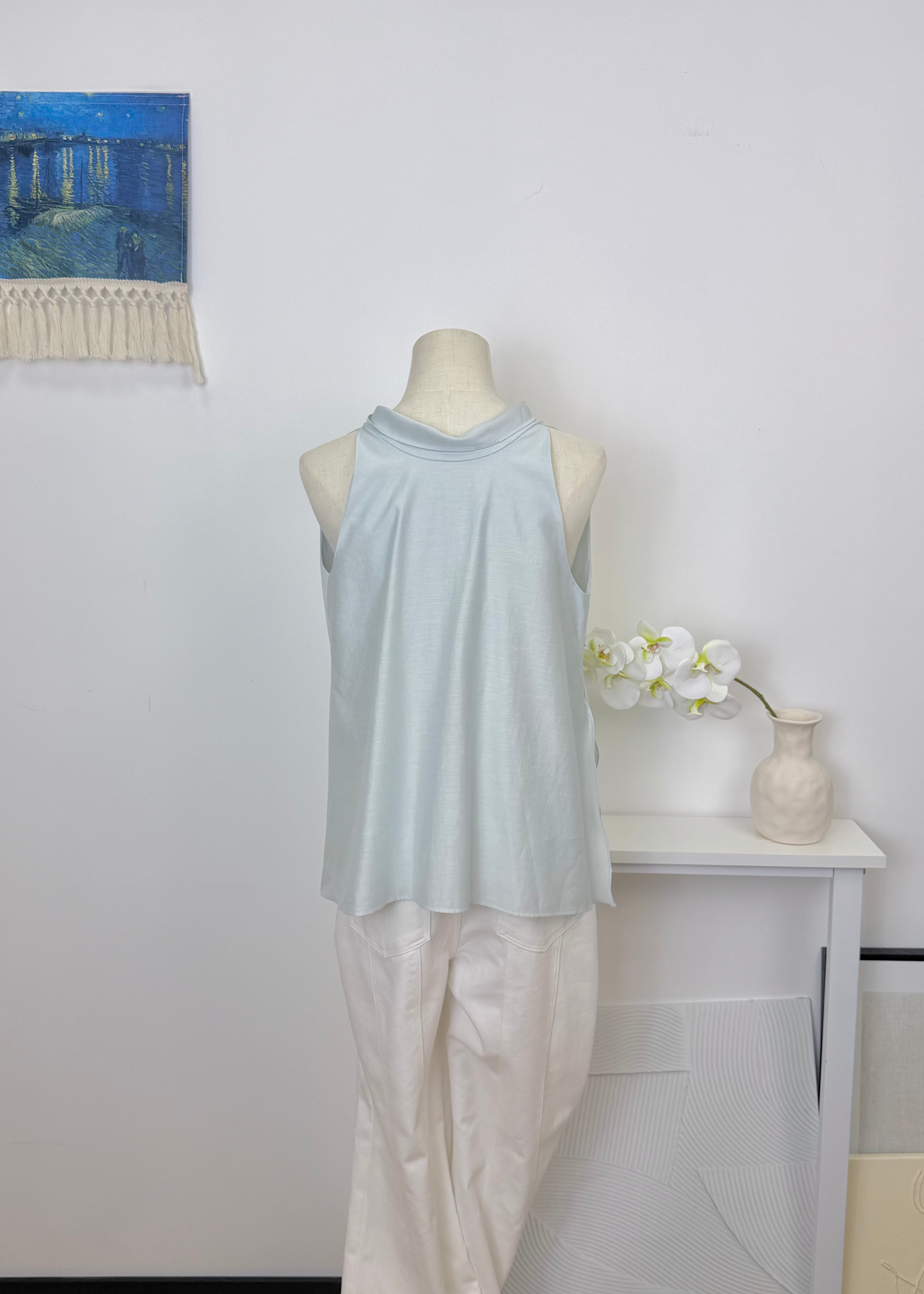 Neck Tie Linen Blouse