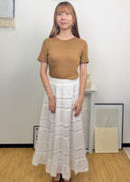 Embroidery Elastic Waist Midi Skirt