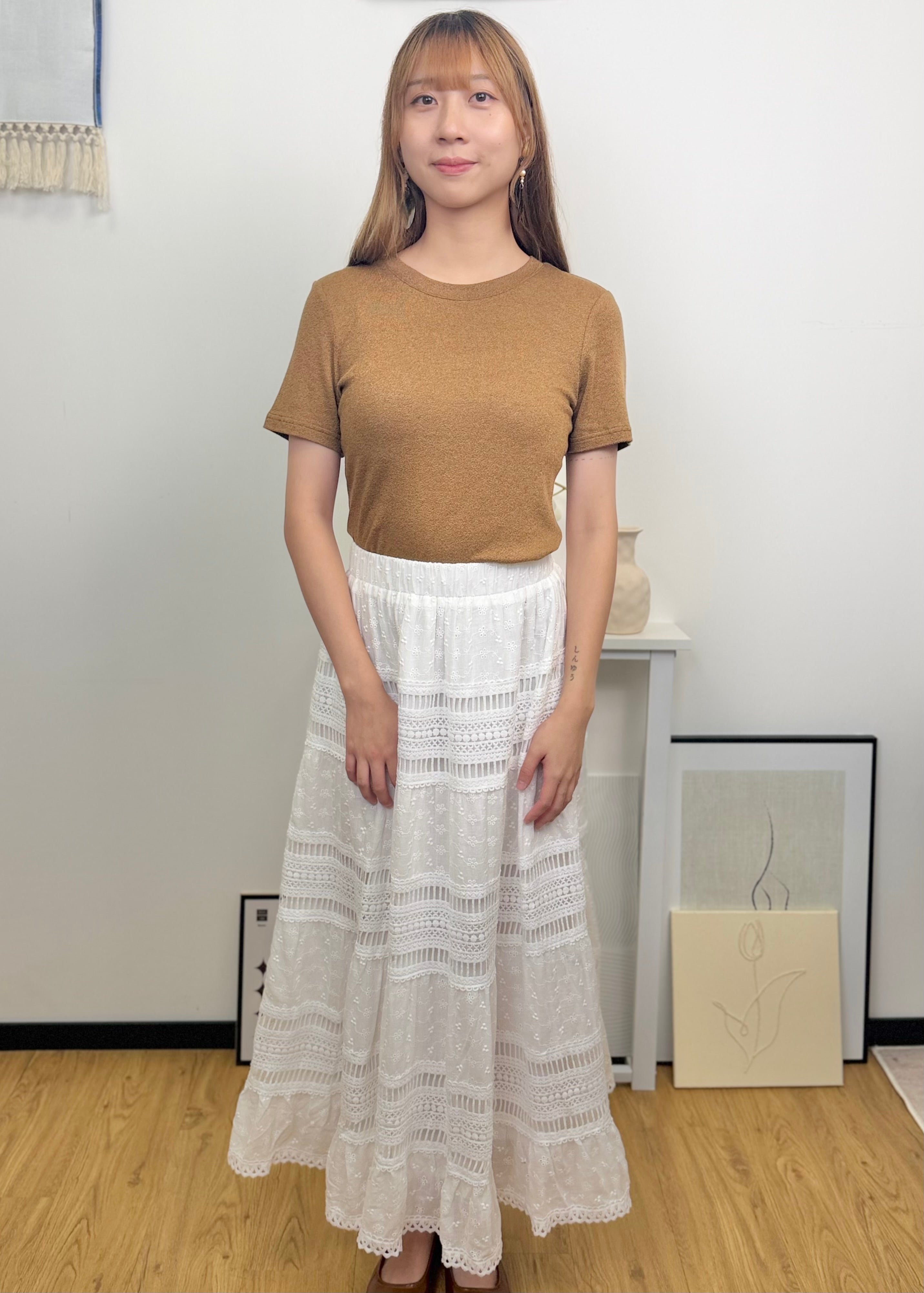 Embroidery Elastic Waist Midi Skirt