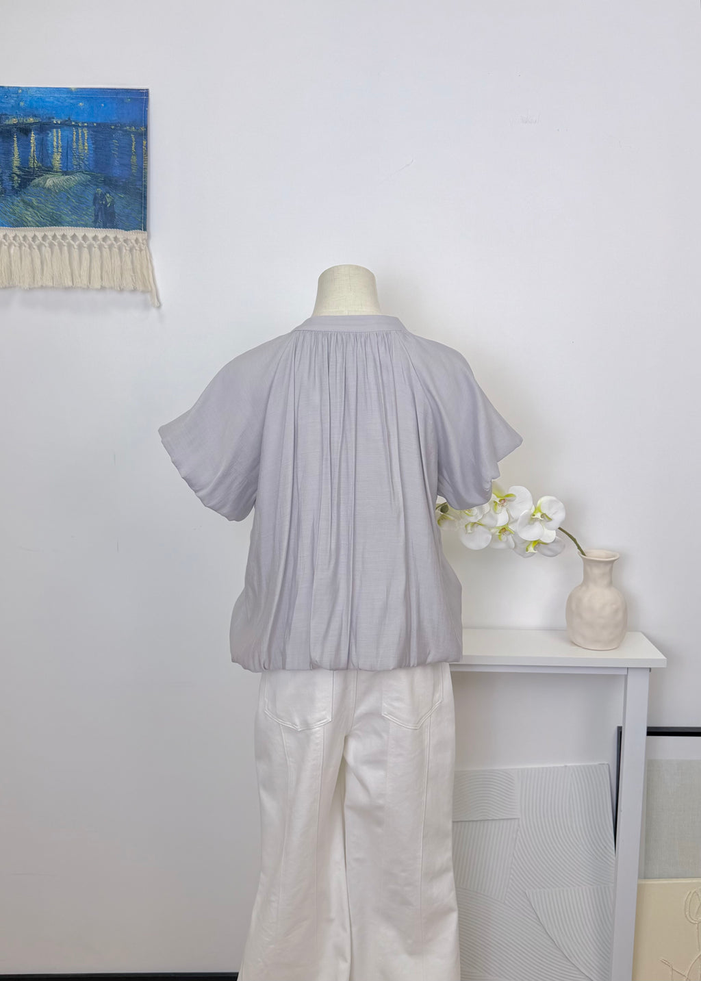 Waist Gathered Puff Sleeve Cropped Shirt