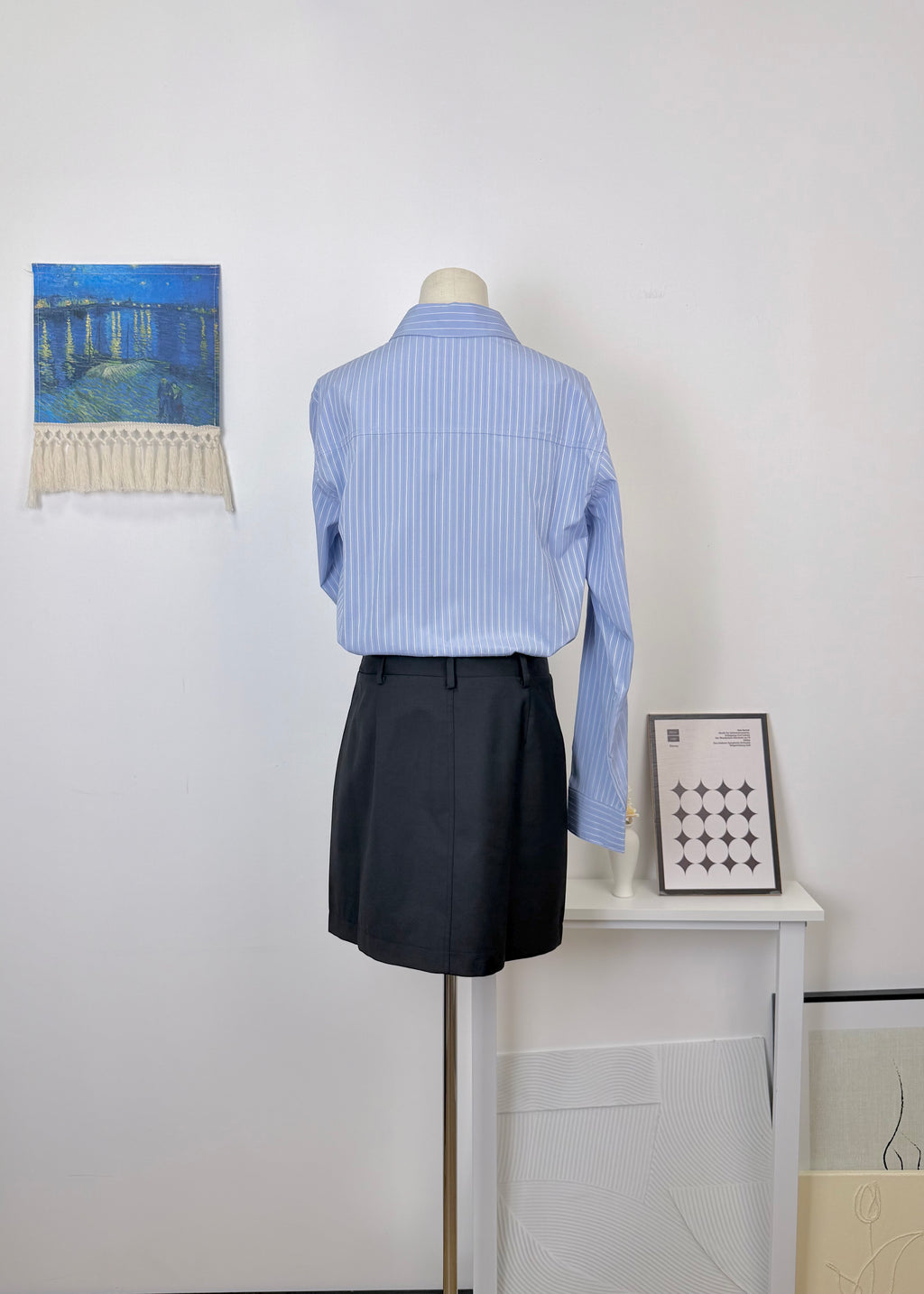 Blue & White Vertical Stripe Fake Two-Piece Shirt Dress
