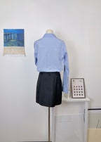 Blue & White Vertical Stripe Fake Two-Piece Shirt Dress