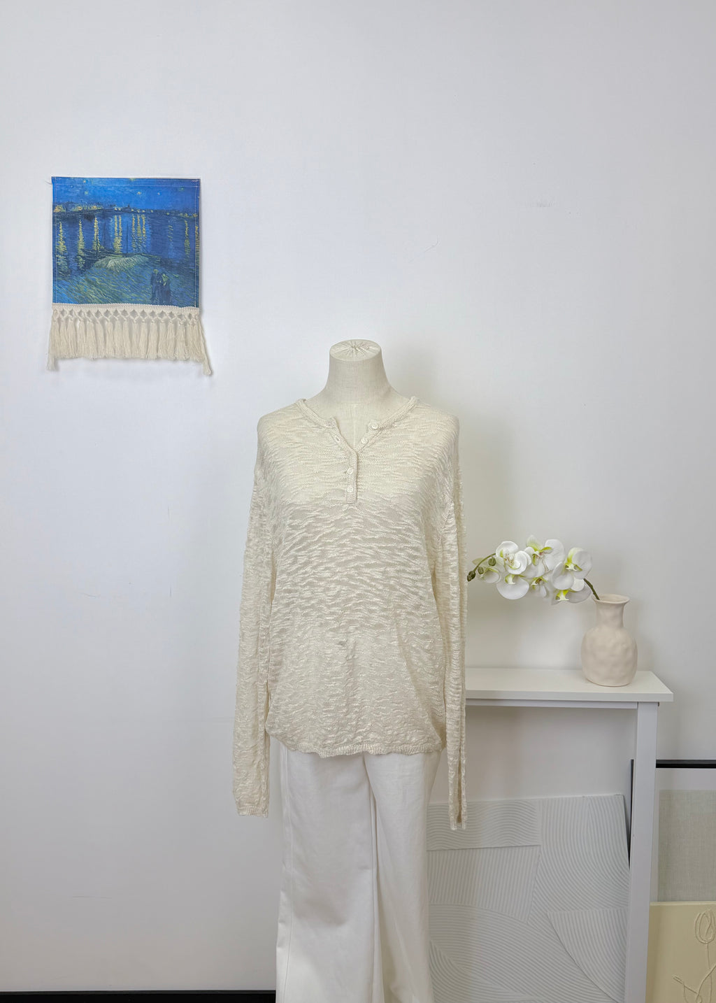 Crinkle Sheer Knit Long Sleeve Top
