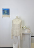 Crinkle Sheer Knit Long Sleeve Top