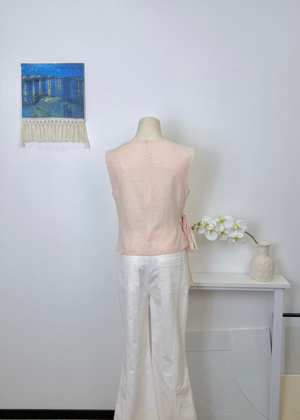 Side Knot Linen Sleeveless Vest