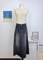 Gradient Washed Black Denim Skirt