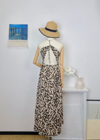 V-Neck Halter Back Tie Printed Slip Maxi Dress