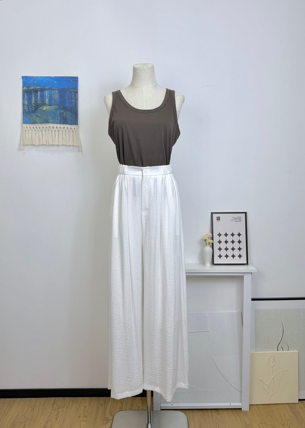 Textured Drape Wide Leg Long Pants