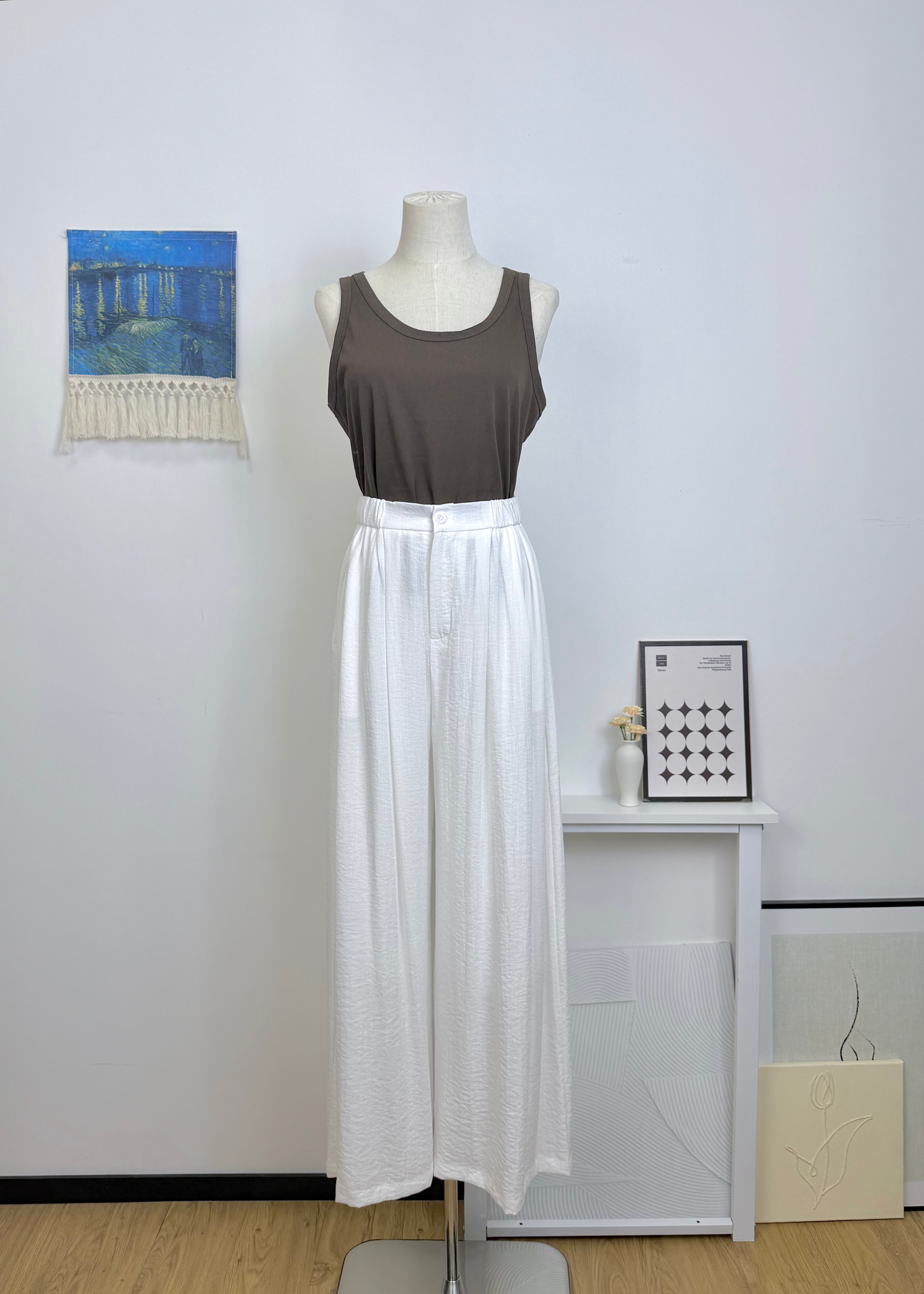 Textured Drape Wide Leg Long Pants