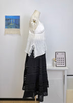 Embroidery Elastic Waist Midi Skirt