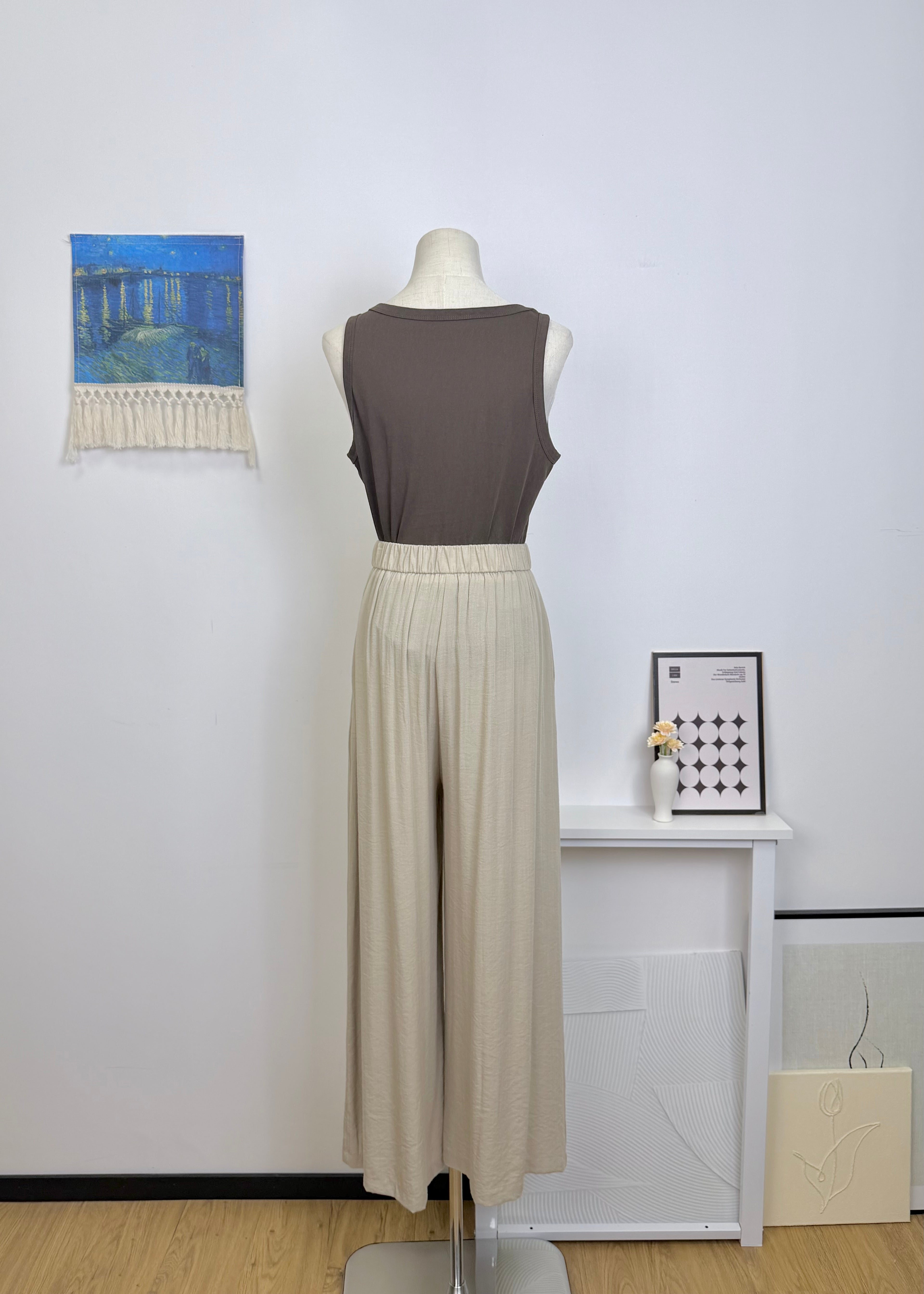 Textured Drape Wide Leg Long Pants