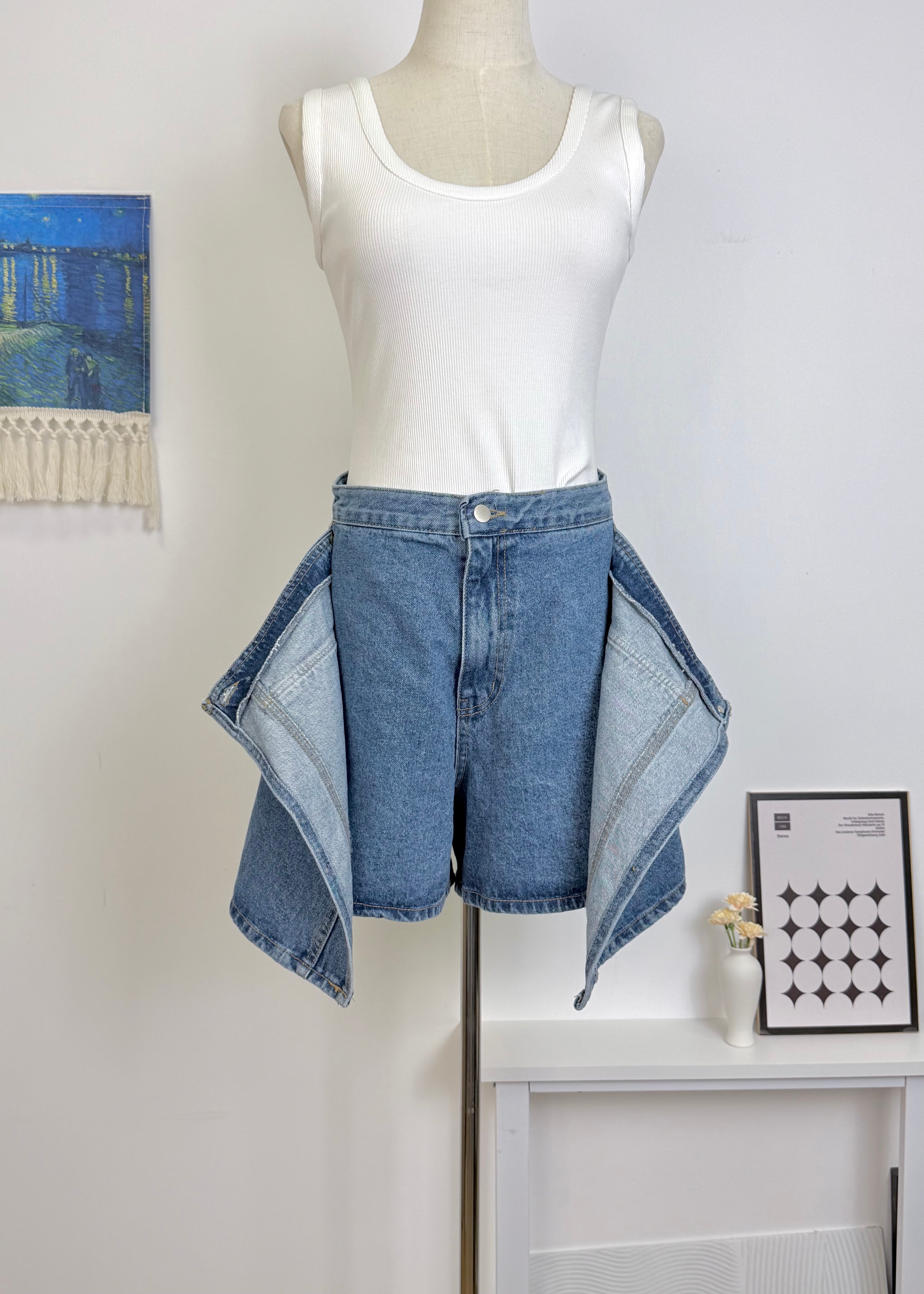 Dual Pocket Fake Two-Piece Denim Skort