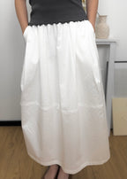Full Elastic Waist Pocket A-Line Midi Skirt