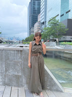 Collared Pleated Maxi Dress with Belt