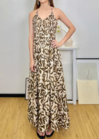 V-Neck Halter Back Tie Printed Slip Maxi Dress