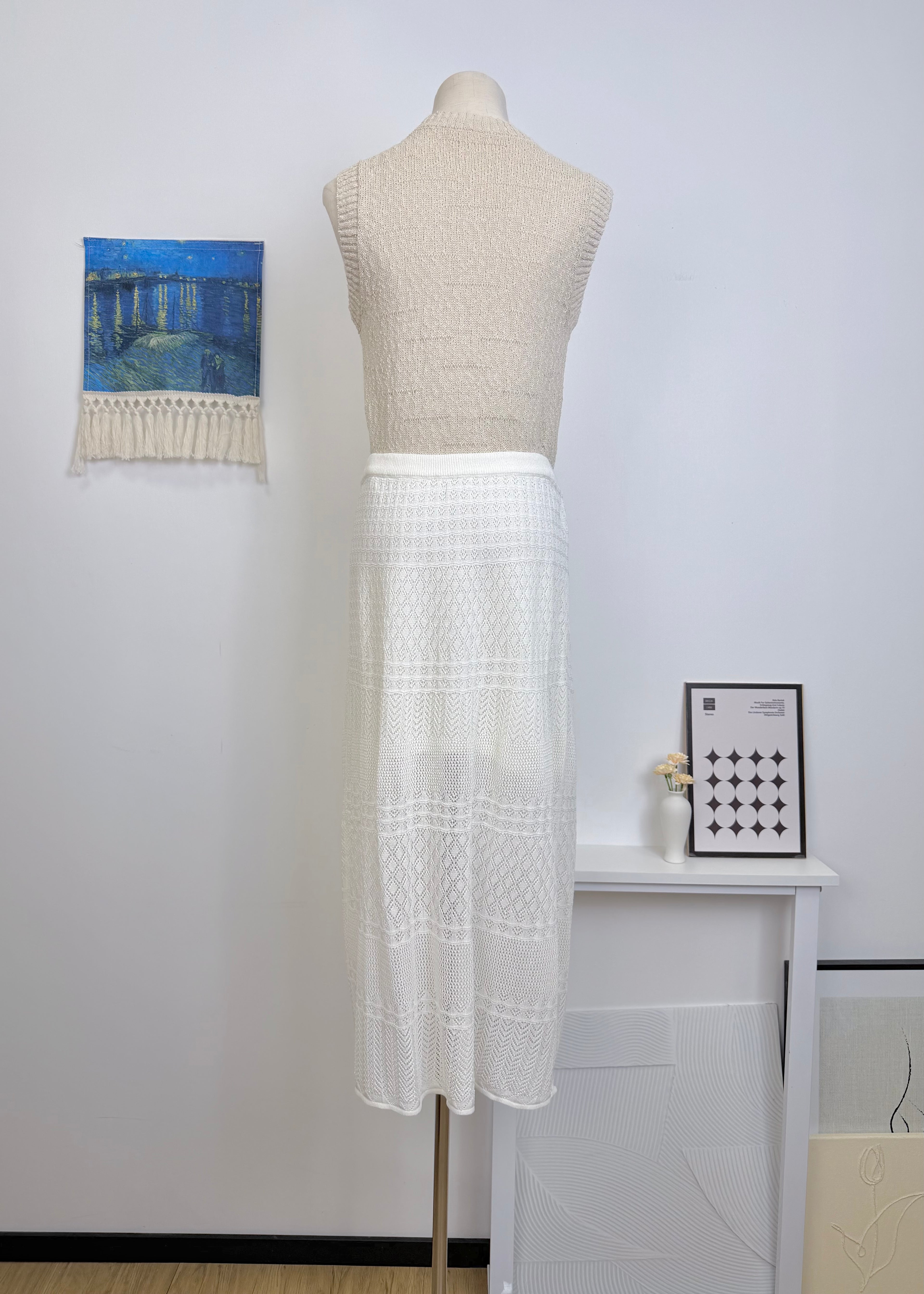 Diamond Hollow Knit Drawstring Summer Midi Dress
