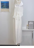 Embossed Floral Pattern Straight Slit Midi Skirt