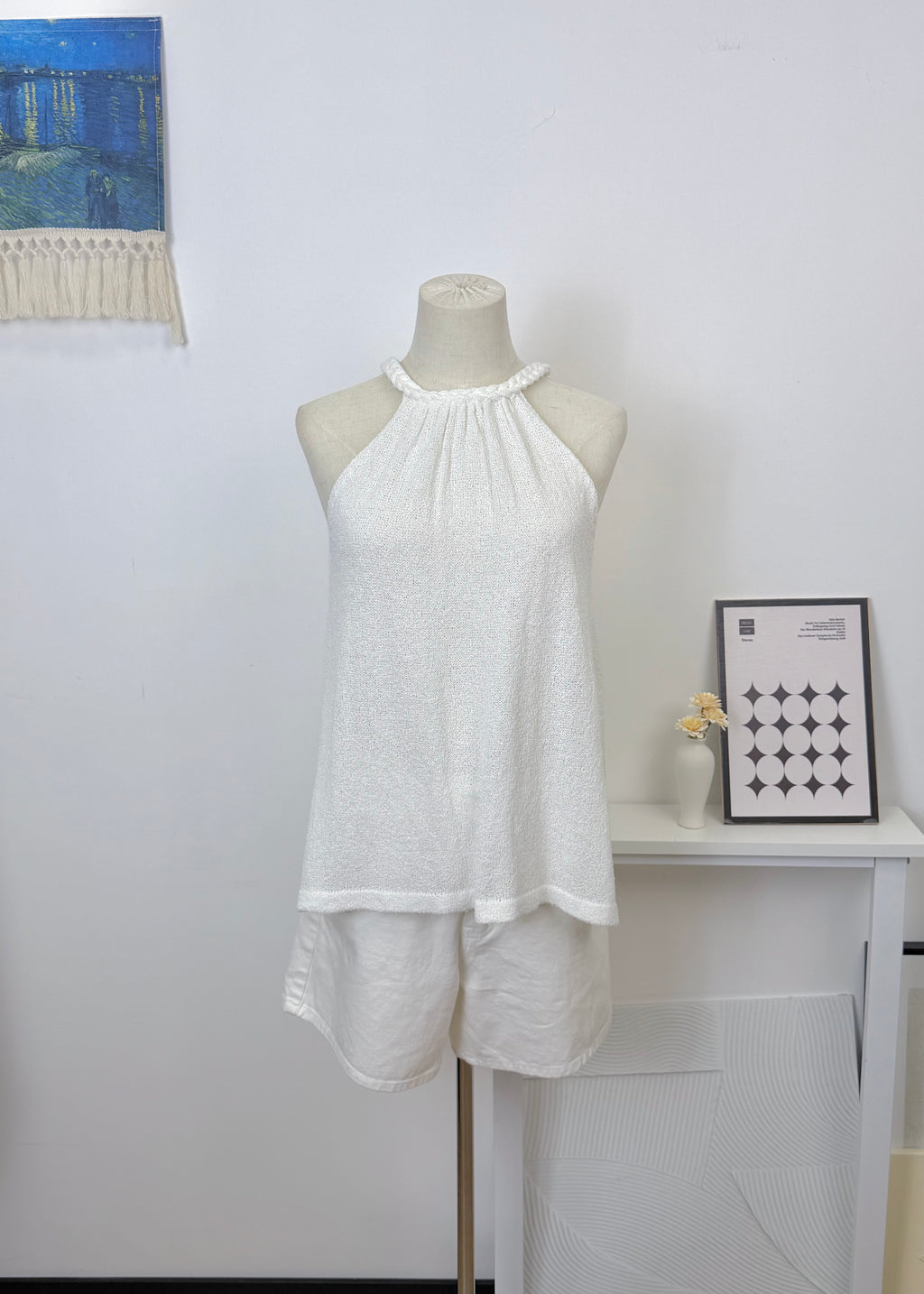 Braided Halter Tie Knit Tank Top