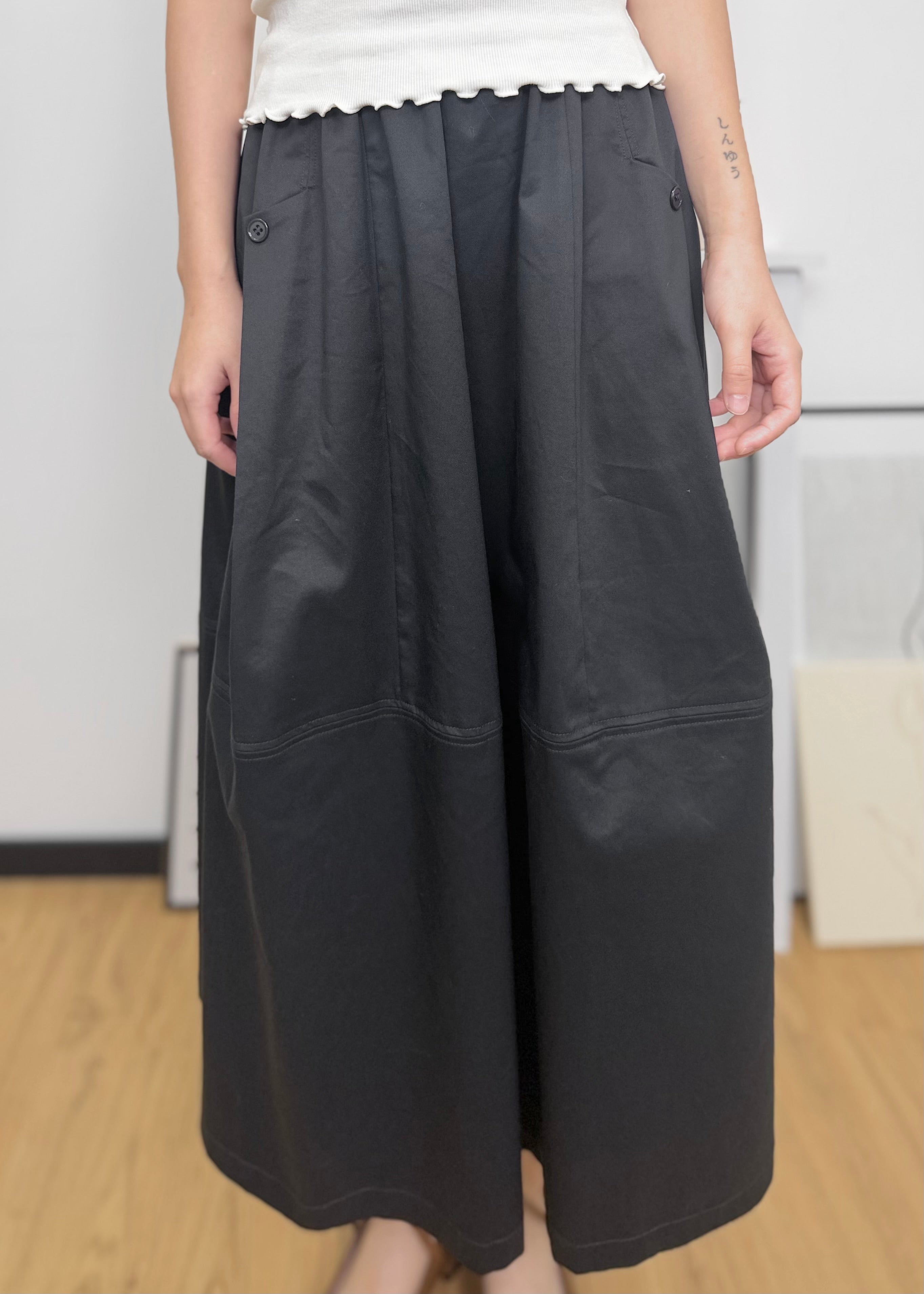Full Elastic Waist Pocket A-Line Midi Skirt